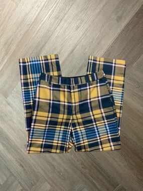 Urban Outfitters Claire Plaid Cropped High Waist Pants Womens 0 Yellow Blue Nerd